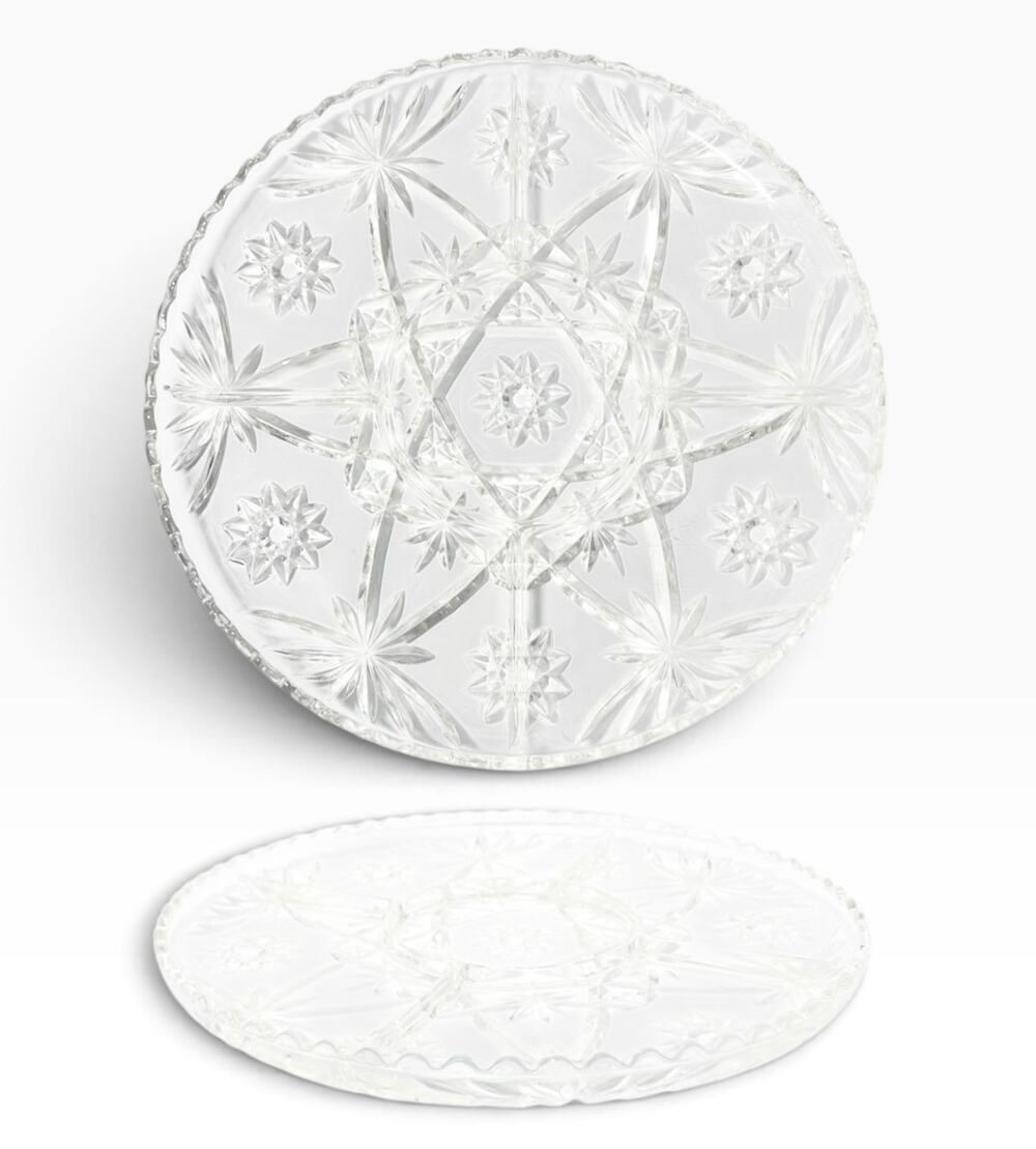 Vintage Cut Glass 5-Part Divided Round Serving Snack or Charcuterie Platter 13”